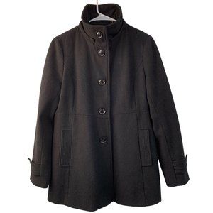 Womens Kenneth Cole Peacoat Black Size 8 M Single Breast Lined Mid Wool 6686